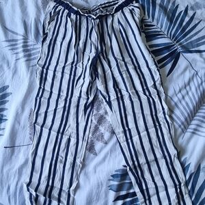 Zara Trafaluc Navy and White Striped Pants